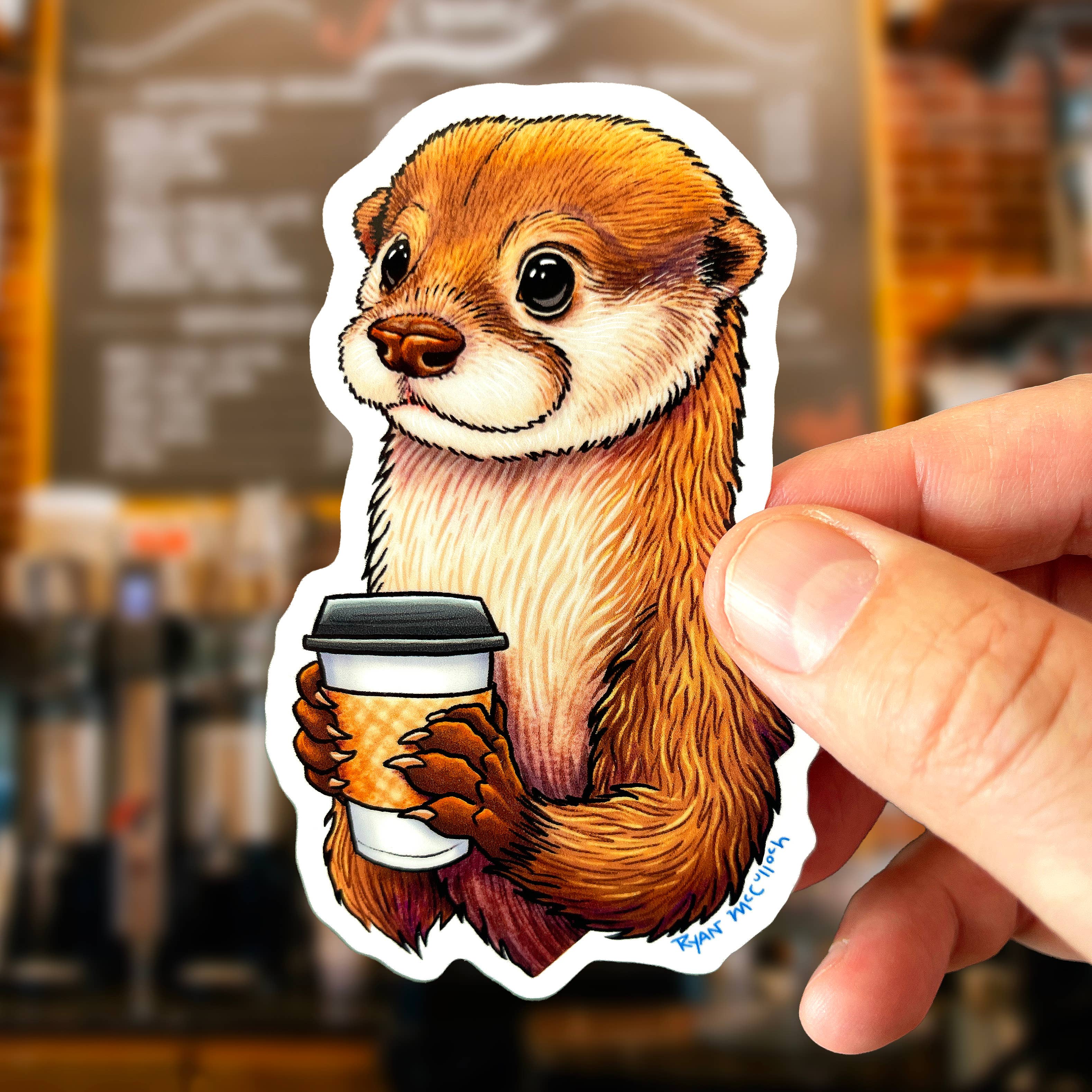Coffee Loving Otter Sticker